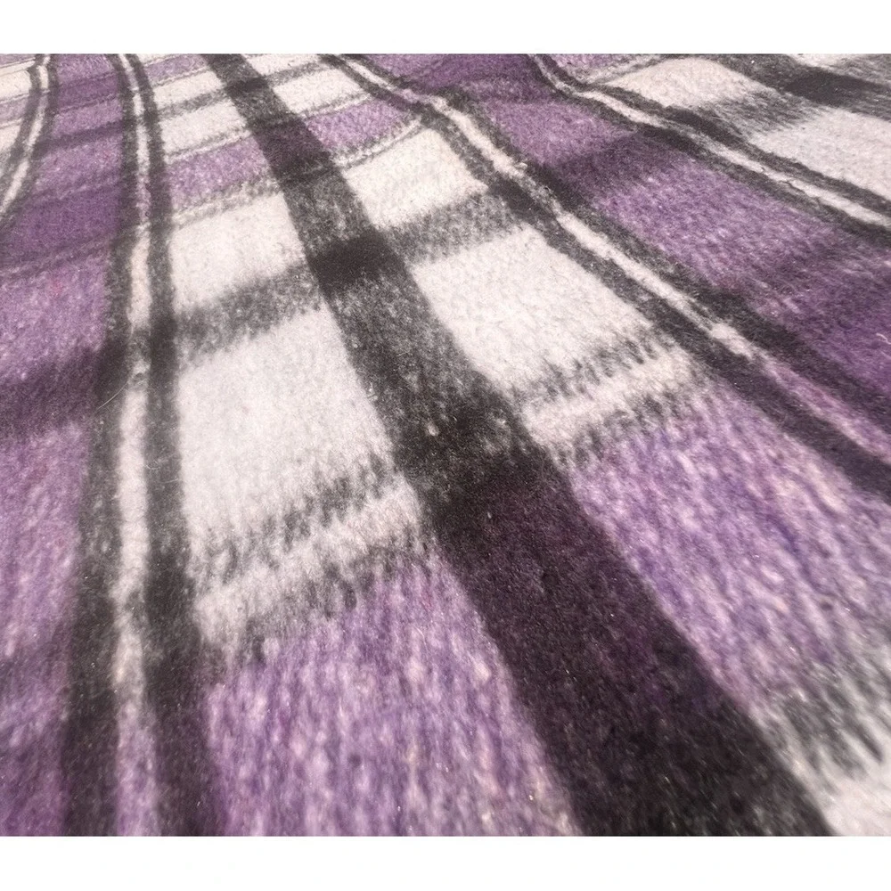 Purple Black White Plaid Throw Blanket 60x76
